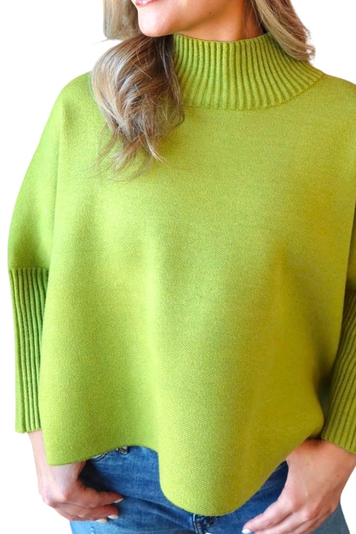 Aja Pesto Green Cropped Mock Neck Angora Sweater