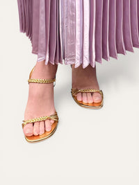 Delia Gold Braided Kitten Heel Sandal