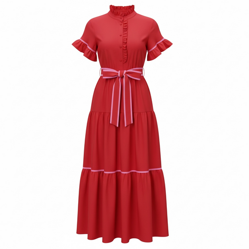 Lena Red Poplin Maxi Dress