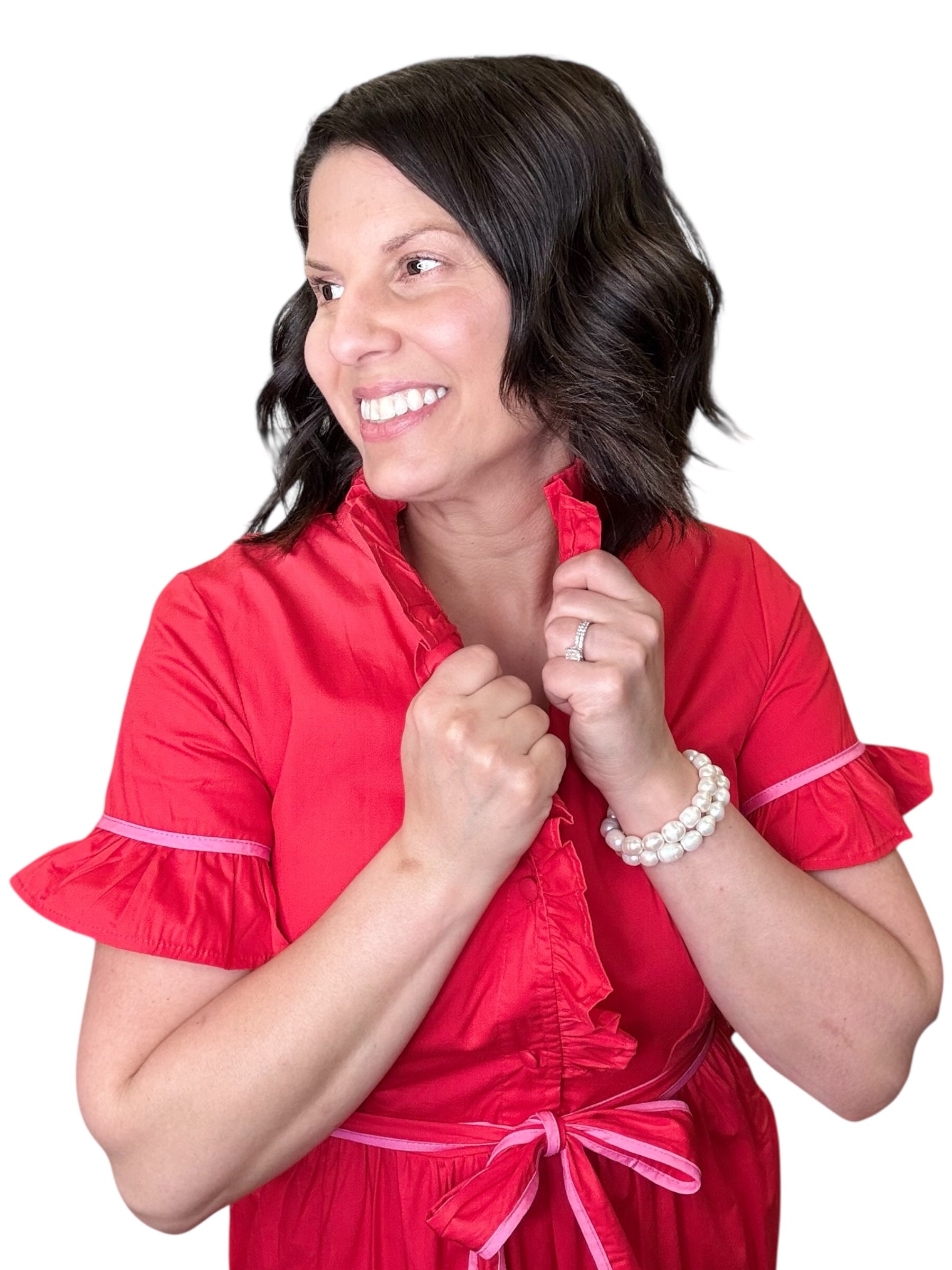 Lena Dress- Red Poplin