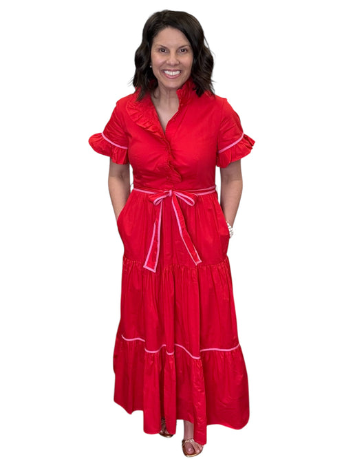 Lena Red Poplin Maxi Dress