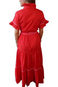 Lena Dress- Red Poplin