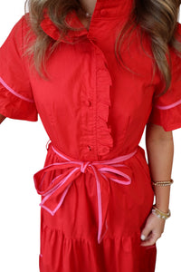 Lena Dress- Red Poplin