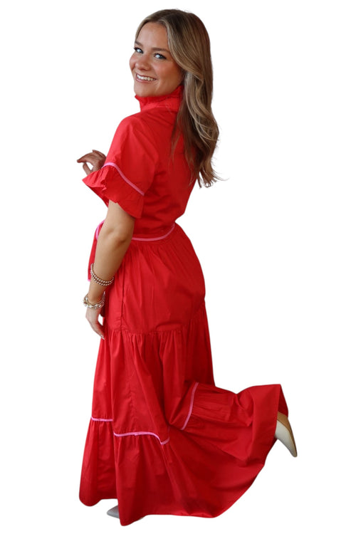 Lena Red Poplin Maxi Dress