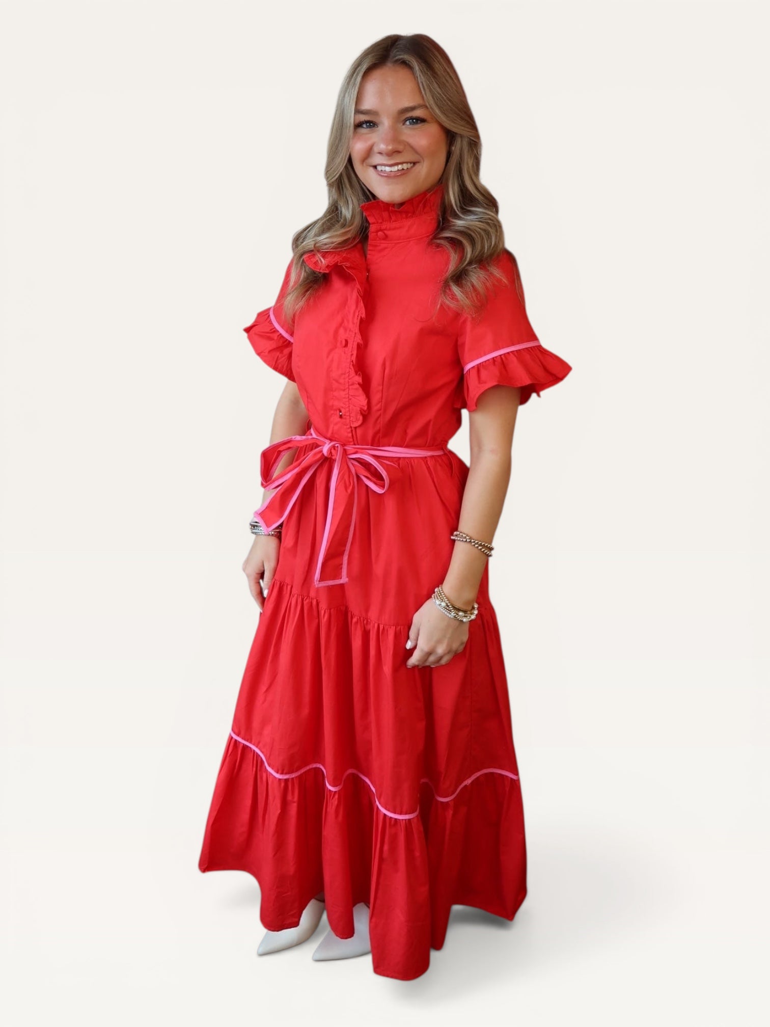 red dress boutique clothing It Goes On Shift Dress, Medium - The Mint Julep Gold button details Rags to riches: Red Dress