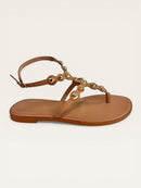 Bea Gold Studded T-Strap Flat Sandal