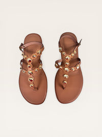 Bea Gold Studded T-Strap Flat Sandal