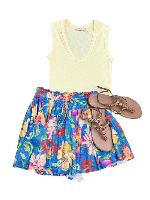 Kelsey Butter Yellow Ribbed Scoop Neck Tank Top