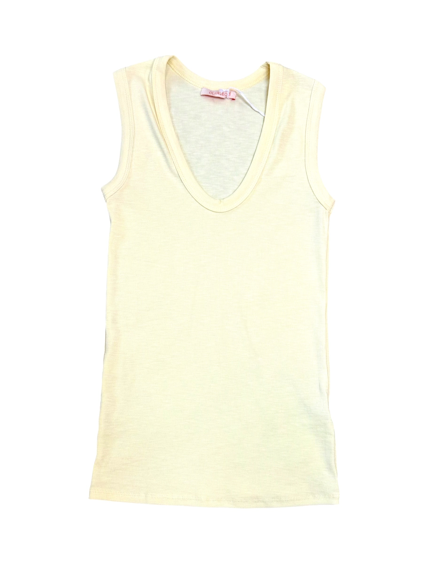 Kelsey Butter Yellow Ribbed Scoop Neck Tank Top