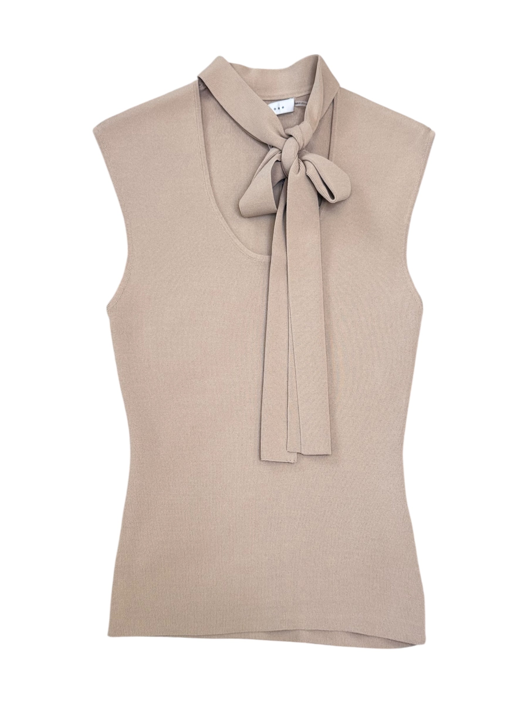Taupe Ribbed Knit Tie Neck Tank | Sleeveless Sweater Top