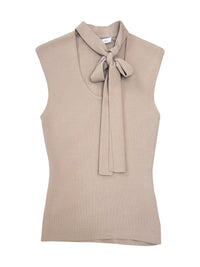 Taupe Ribbed Knit Tie Neck Tank | Sleeveless Sweater Top
