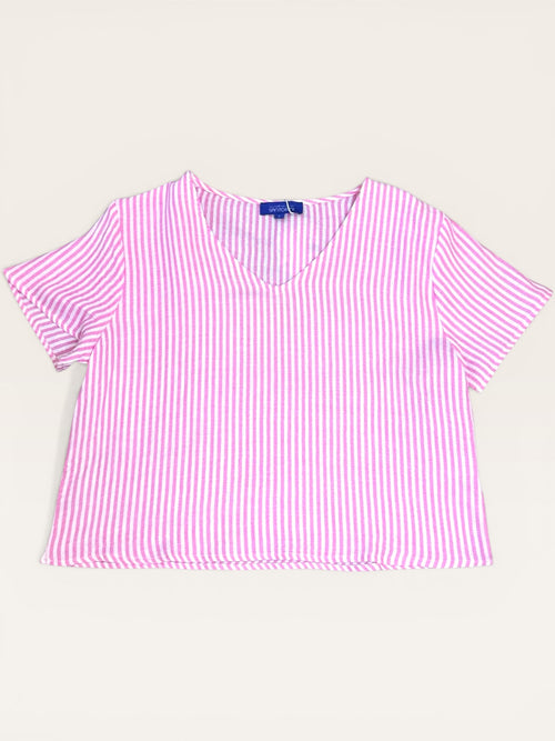 Pink Gauze Stripe Two Piece Set