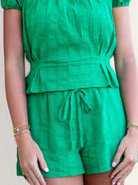 Green Textured Drawstring Shorts | Adore Boutique women's clothing & accessories