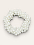 Pearl Bead Hair Scrunchie | White or Gold | Bridal Hair Accessory