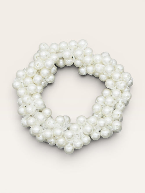 Pearl Bead Hair Scrunchie | White or Gold | Bridal Hair Accessory