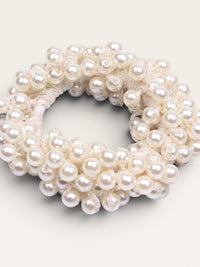 Pearl Bead Hair Scrunchie | White or Gold | Bridal Hair Accessory