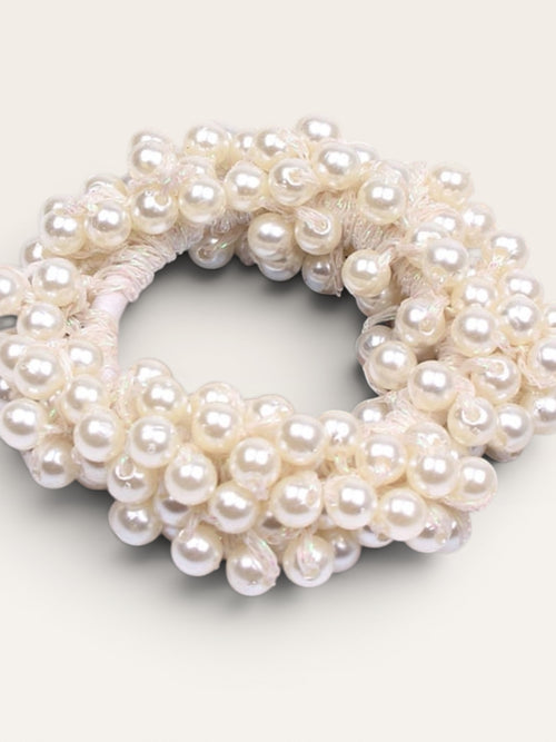 Pearl Bead Hair Scrunchie | White or Gold | Bridal Hair Accessory