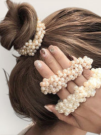 Pearl Bead Hair Scrunchie | White or Gold | Bridal Hair Accessory