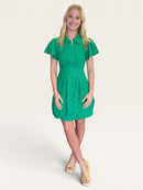 Kelly Green Linen Zip Front Bubble Hem Mini Dress
