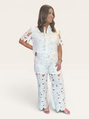 Effie White Eyelet Short Sleeve Button Down Top