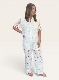 Effie White Eyelet Short Sleeve Button Down Top