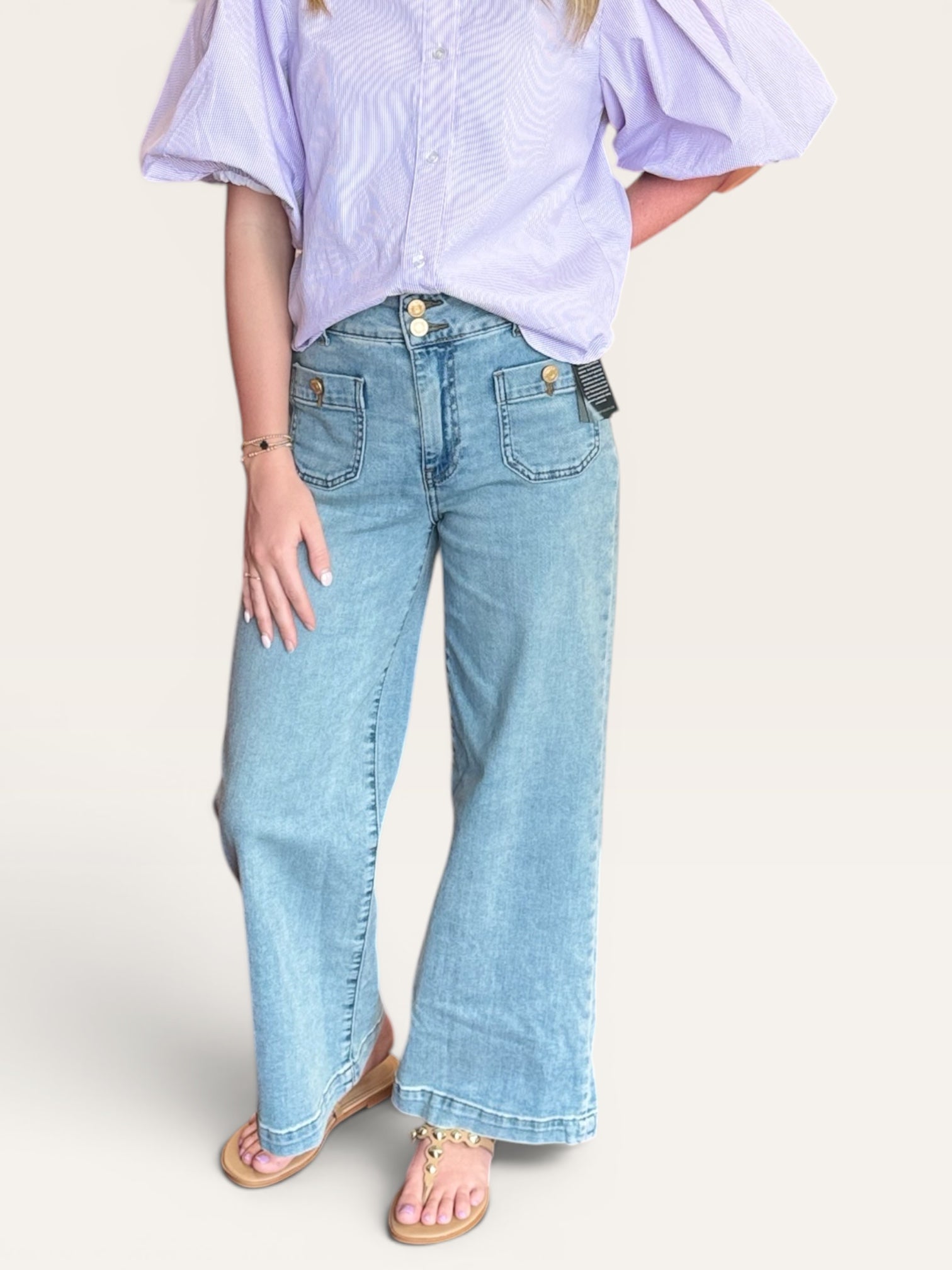 KUT Meg High Rise Wide Leg Jean | Square Patch Pocket | Brilliant Blue