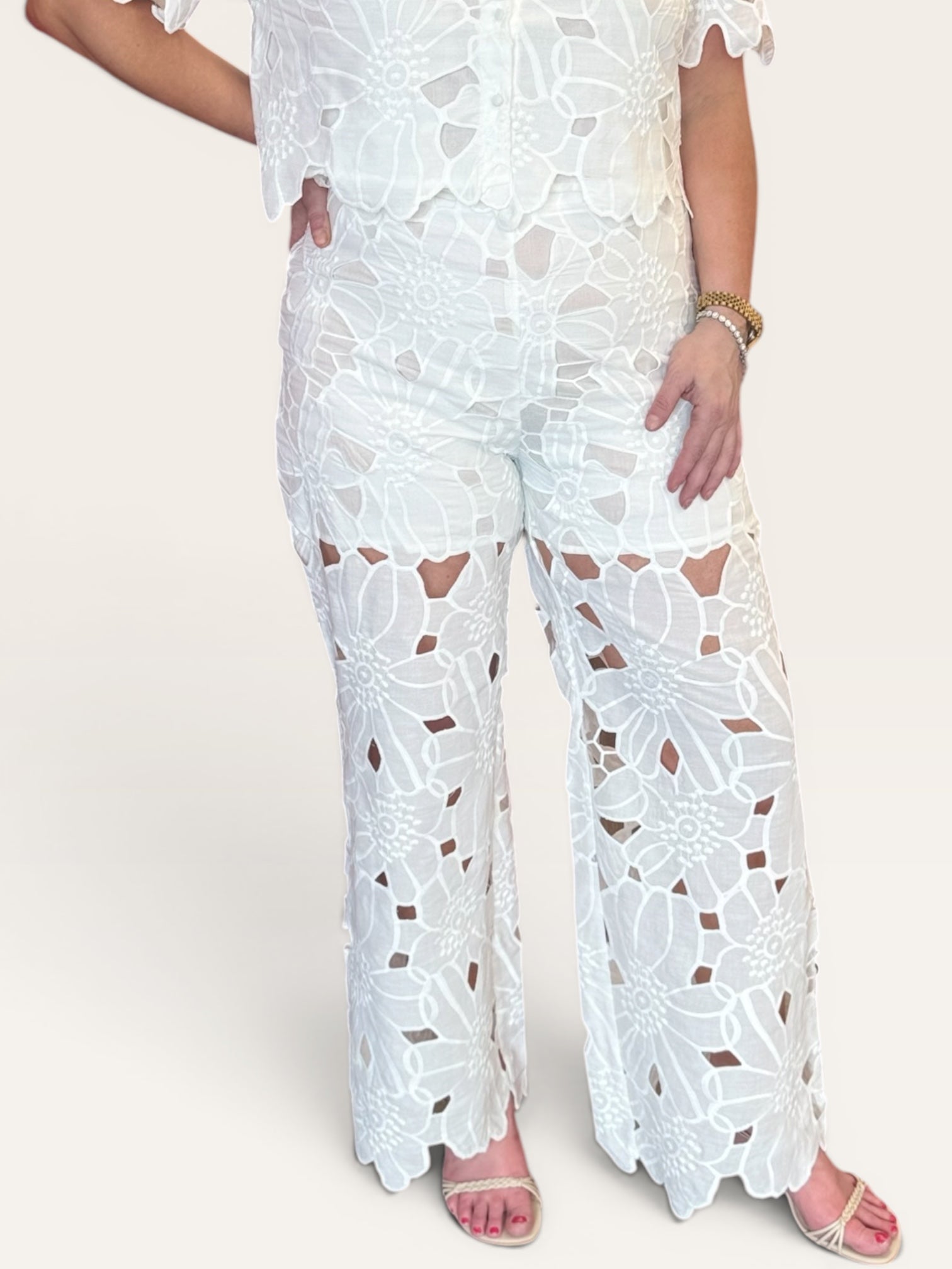 Jane White Eyelet Wide Leg Pant