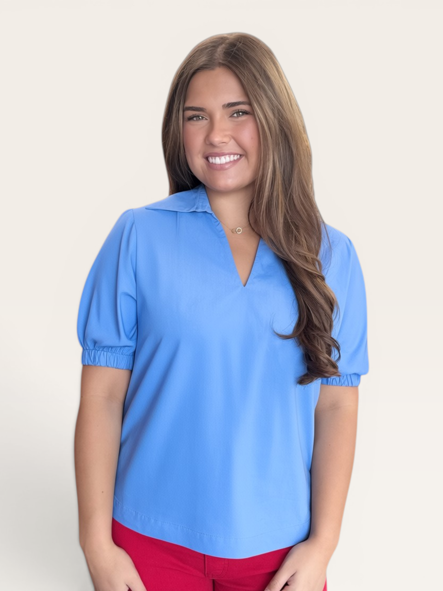 Blue V Neck Top
