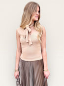 Taupe Ribbed Knit Tie Neck Tank | Sleeveless Sweater Top