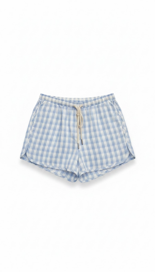 Sky Blue Gingham Drawstring Shorts | Matching Set