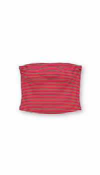 Red & White Stripe Knit Tube Top | Strapless Summer Top