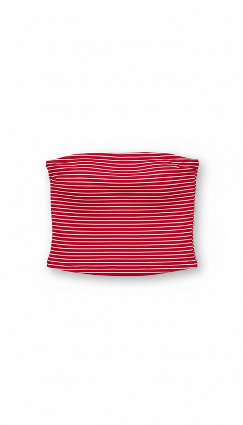 Red & White Stripe Knit Tube Top | Strapless Summer Top