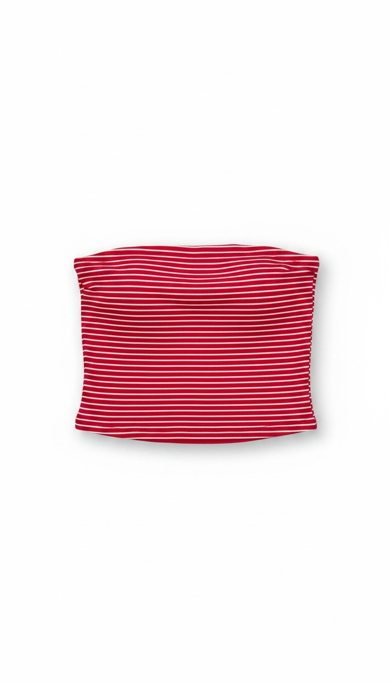 Red & White Stripe Knit Tube Top | Strapless Summer Top