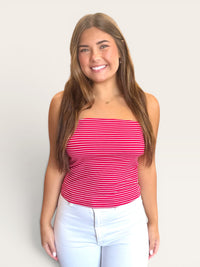 Red & White Stripe Knit Tube Top | Strapless Summer Top
