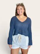 Navy Bell Sleeve Sweater