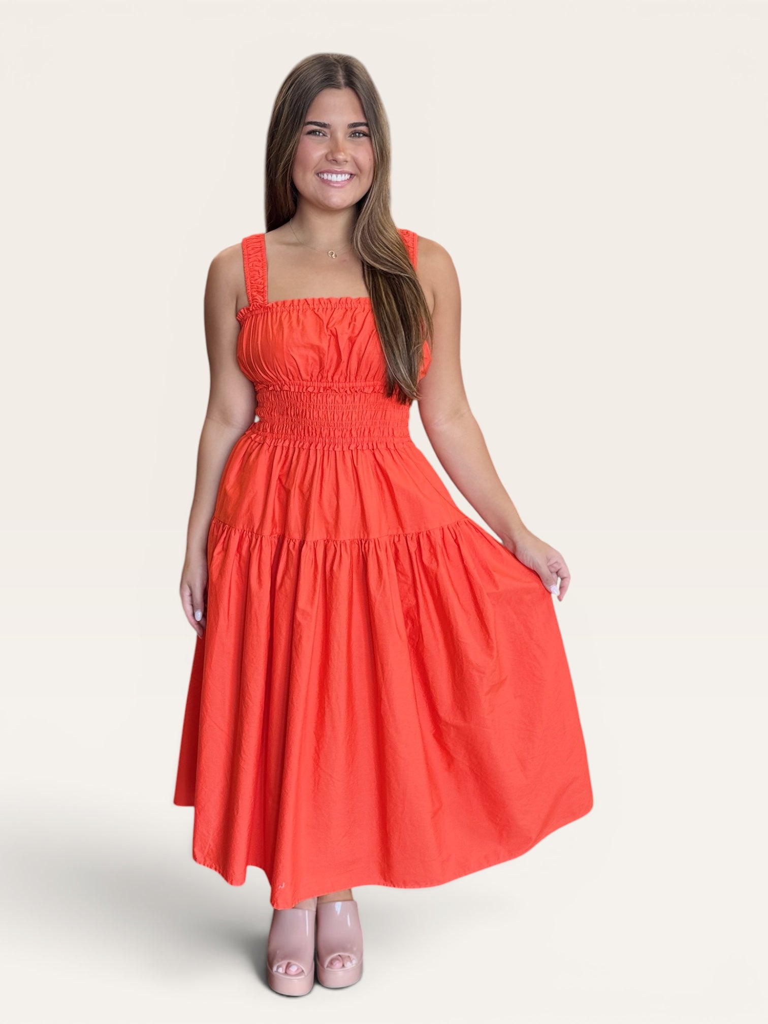 Orange Smocked Maxi