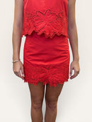 Red Eyelet Mini Skirt