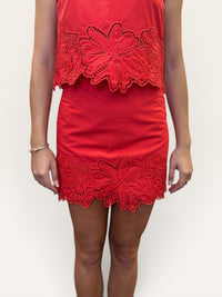 Red Eyelet Mini Skirt