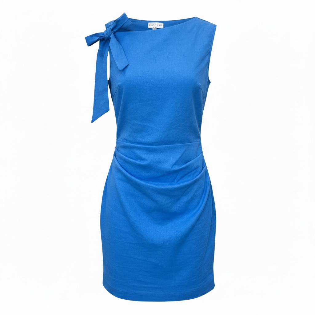 Asymmetrical Neckline Bow Mini Dress