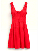 Red Smocked Waist Mini Dress