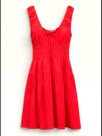 Red Smocked Waist Mini Dress