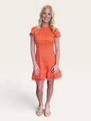Orange Flutter Sleeve Lace Trim Back Zip Mini Dress