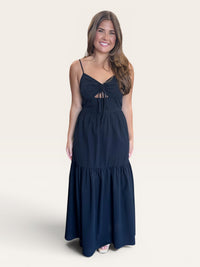 Black Ruched Adjustable Tie Bodice Adjustable Strap Maxi Dress