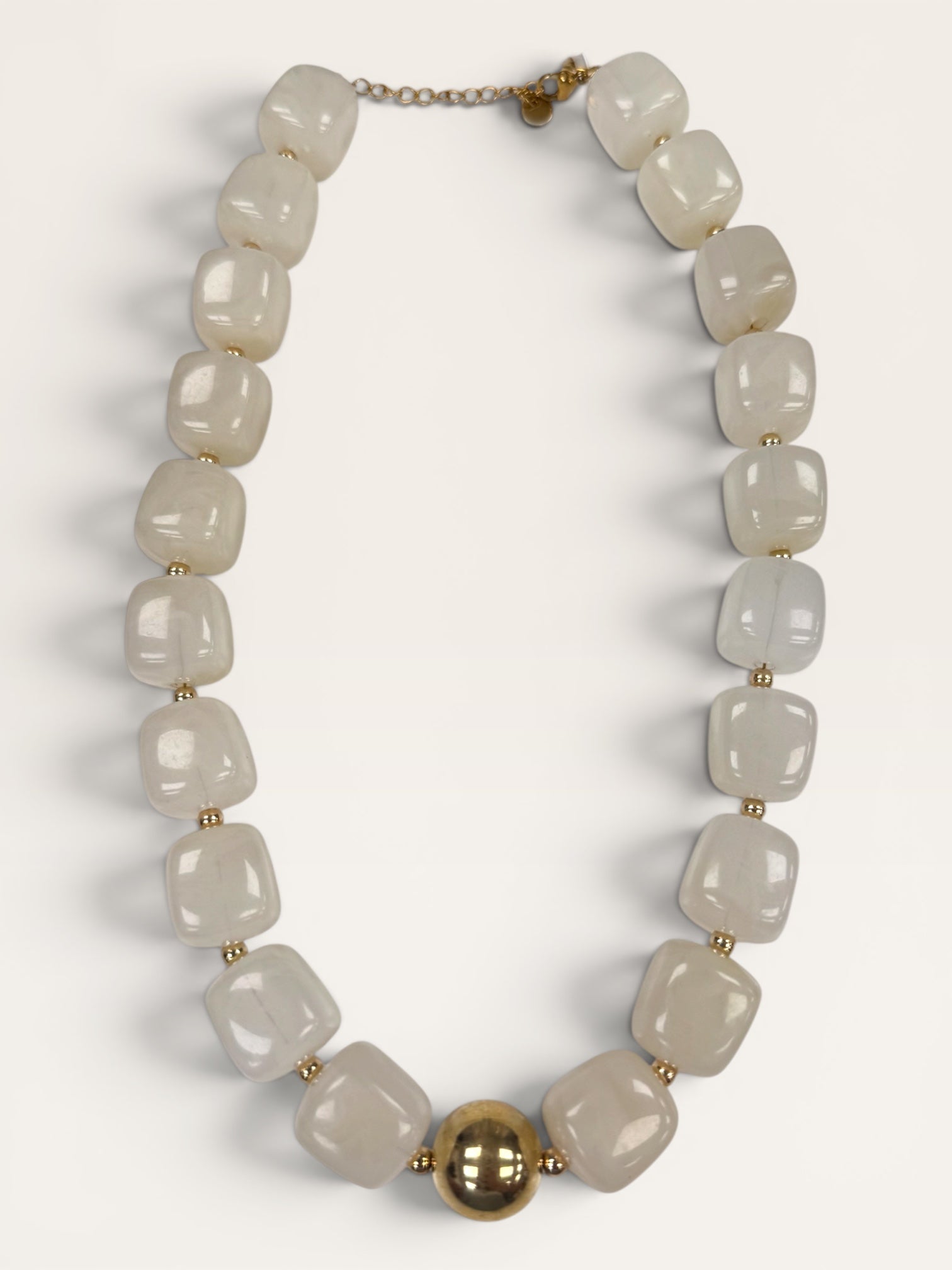 Beaded Necklace With Gold Statement Bead- White