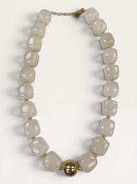 Beaded Necklace With Gold Statement Bead- White