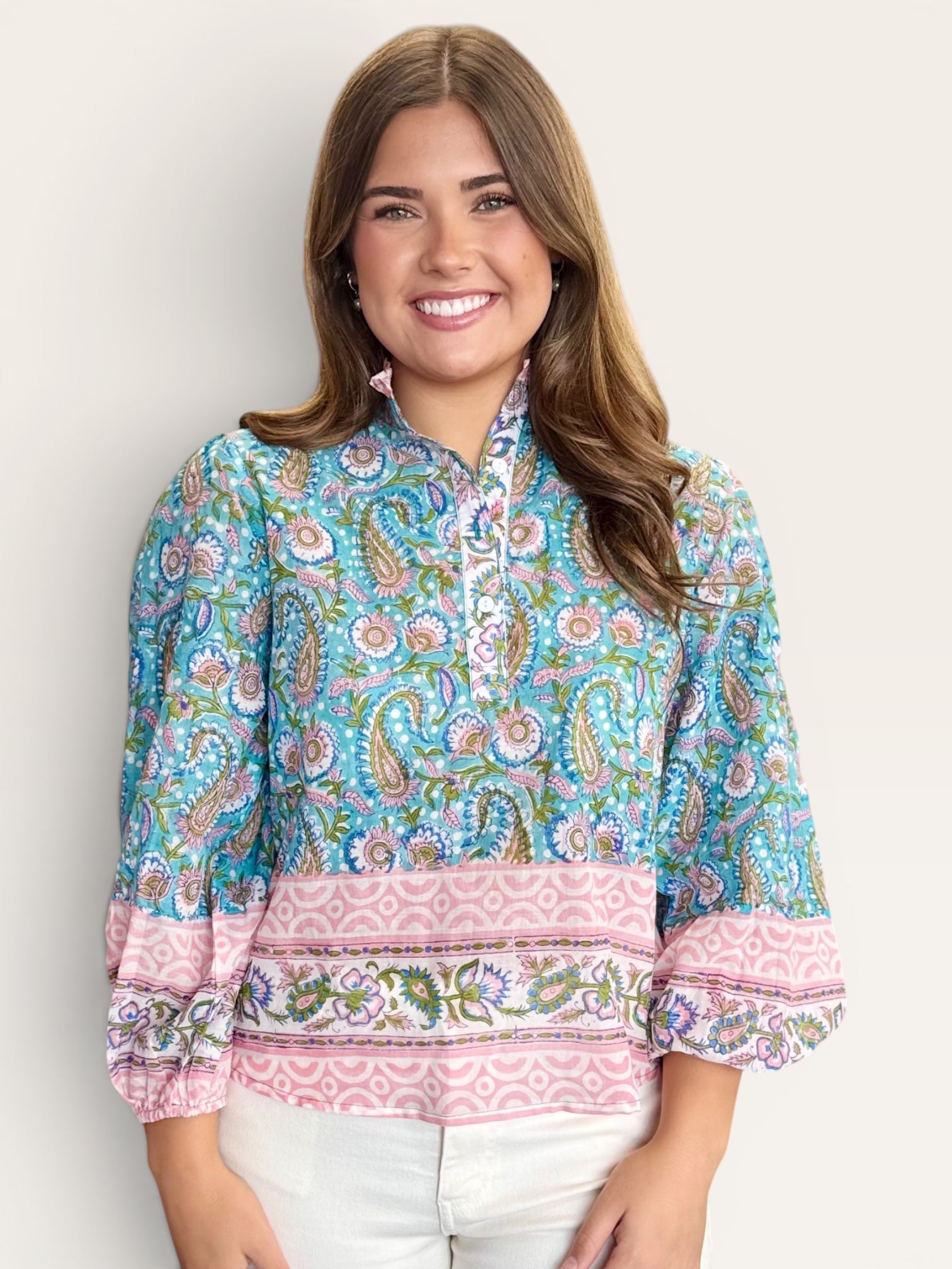 Paisley Mist 3/4 Length Sleeve Top