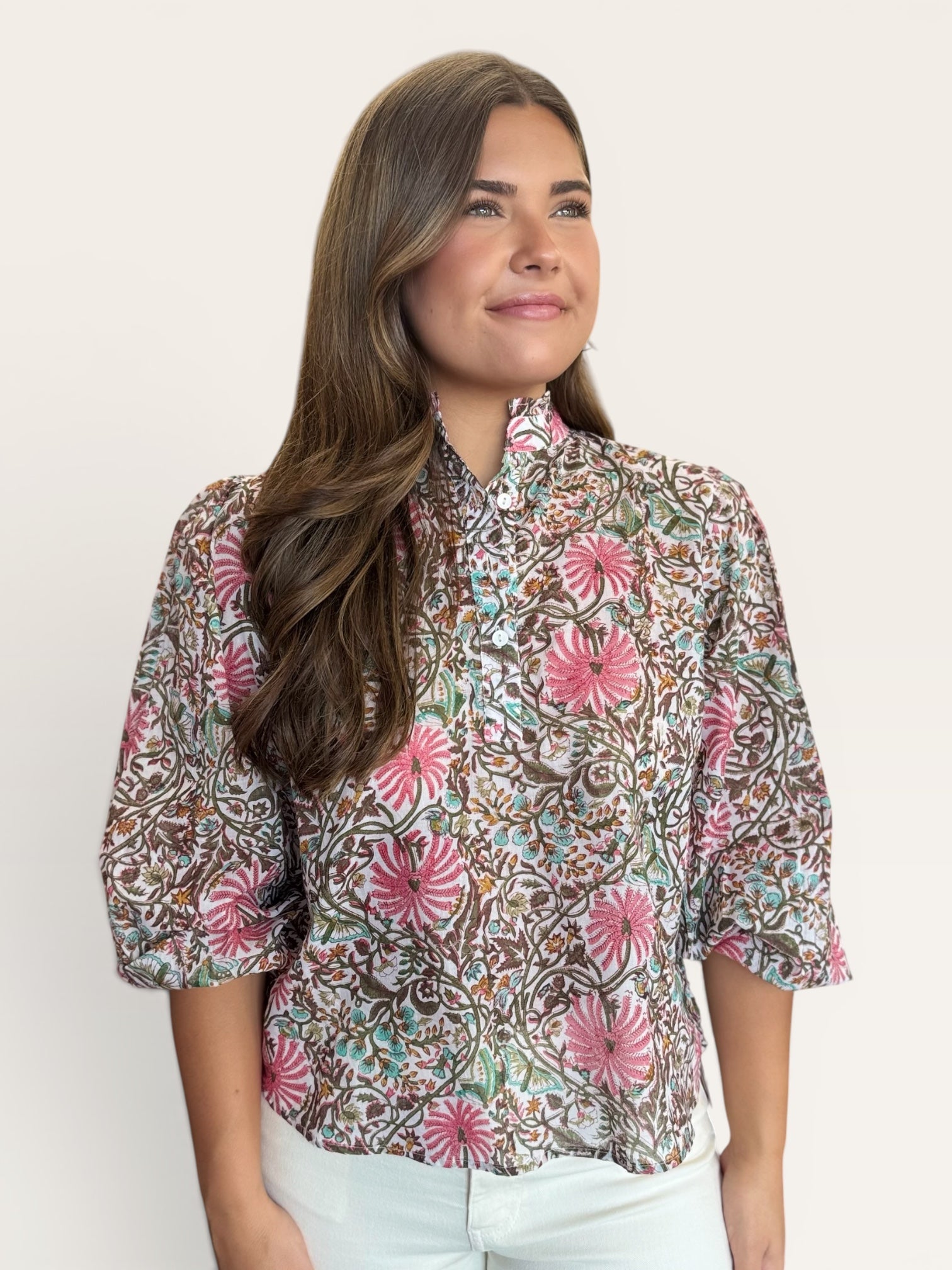 Full Bloom Floral 3/4 Length Sleeve Top