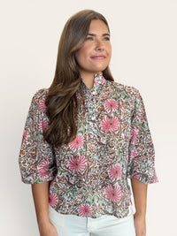 Full Bloom Floral 3/4 Length Sleeve Top