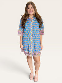 Blue A-Line Pleated Mini Dress