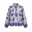 Pink And Blue Floral 3/4 Length Sleeve Top